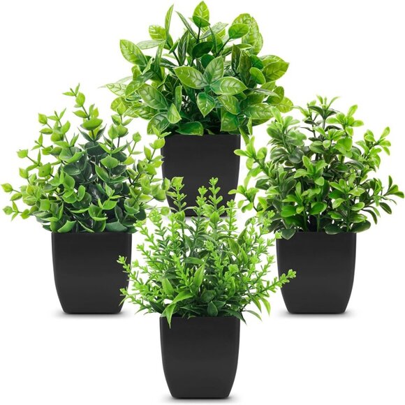 Other - 4 Pack Black Fake Plants Mini Artificial Greenery Potted Plants for Home Decor